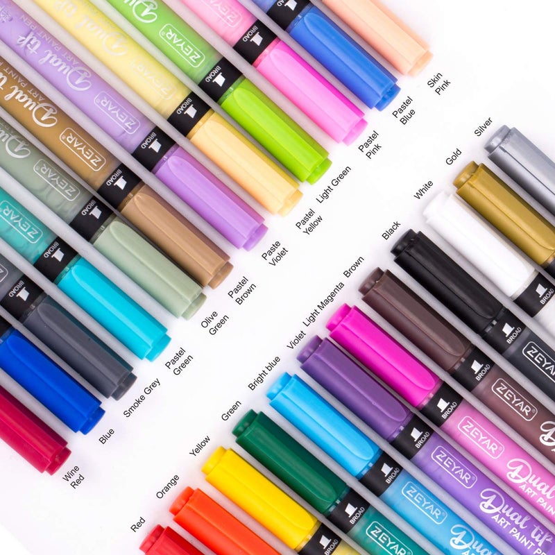 ZEYAR Dual Tip Acrylic Paint Pens 24 Colors, Board and Extra Fine Tips, Patented Product, AP Certified, Waterproof Ink, Works on Rock, Wood, Glass, Metal, Ceramic and More (24 Colors) - Image 4